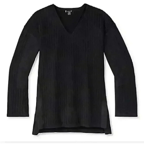 NWT SMARTWOOL Women's Shadow Pine V- Neck Rib Sweater in black Sz S - Picture 1 of 6